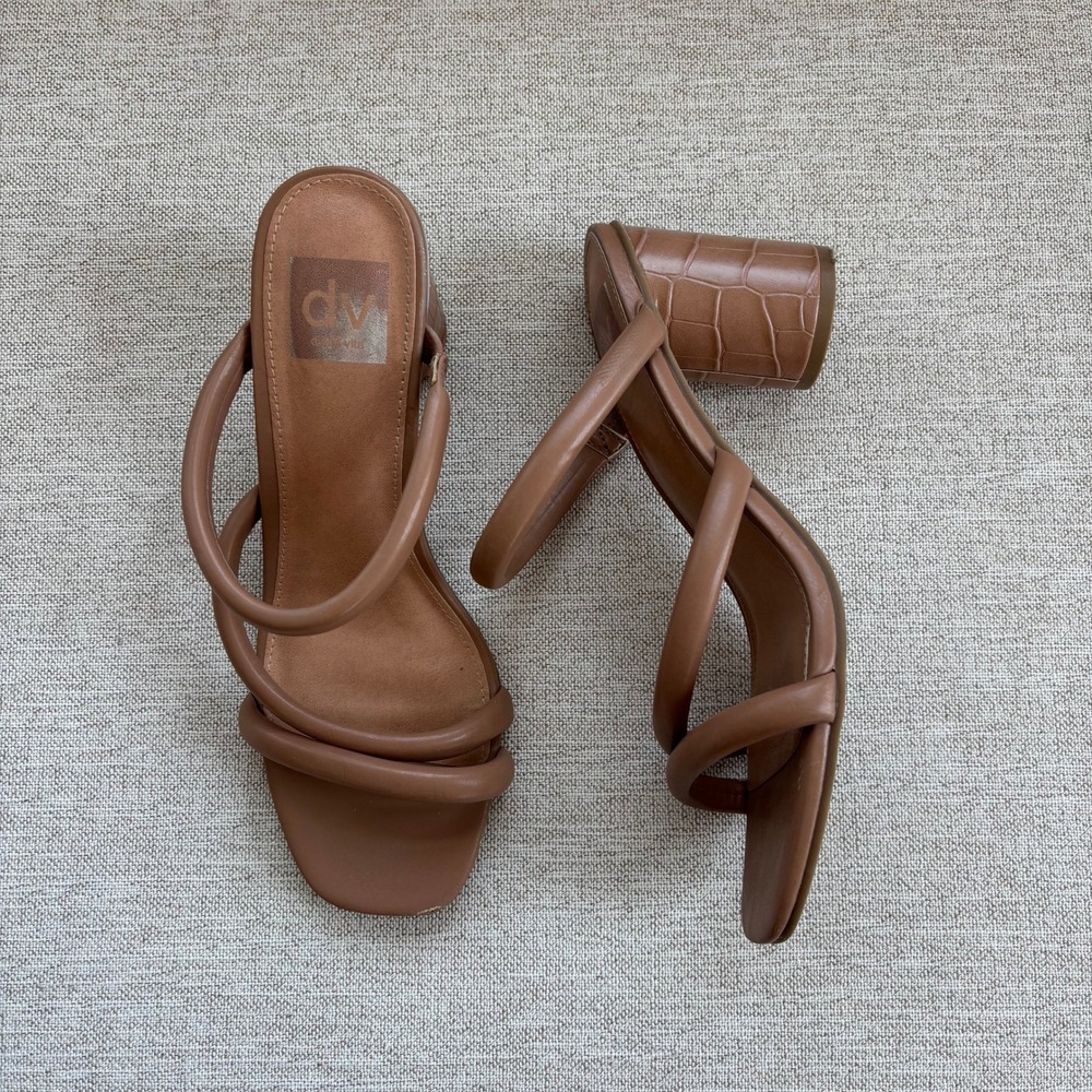 DV Dolce Vita Priana Tan Puffy Strappy Block Heel Sandals Summer Heels Size 8